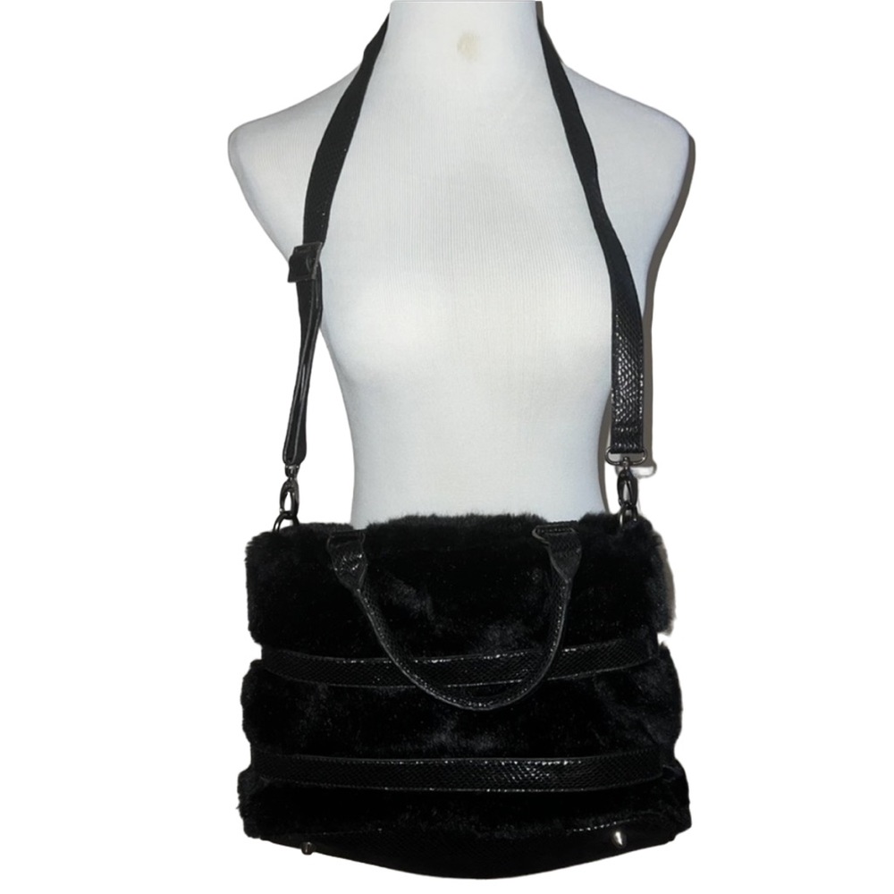 Faux Fur Shoulder Bag in Black